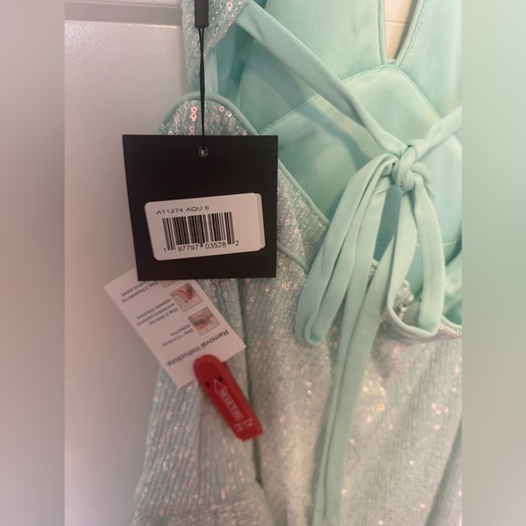 Ieena for Mac Duggal A11274 Elegant Aqua Halter Dress - Picture 11 of 11